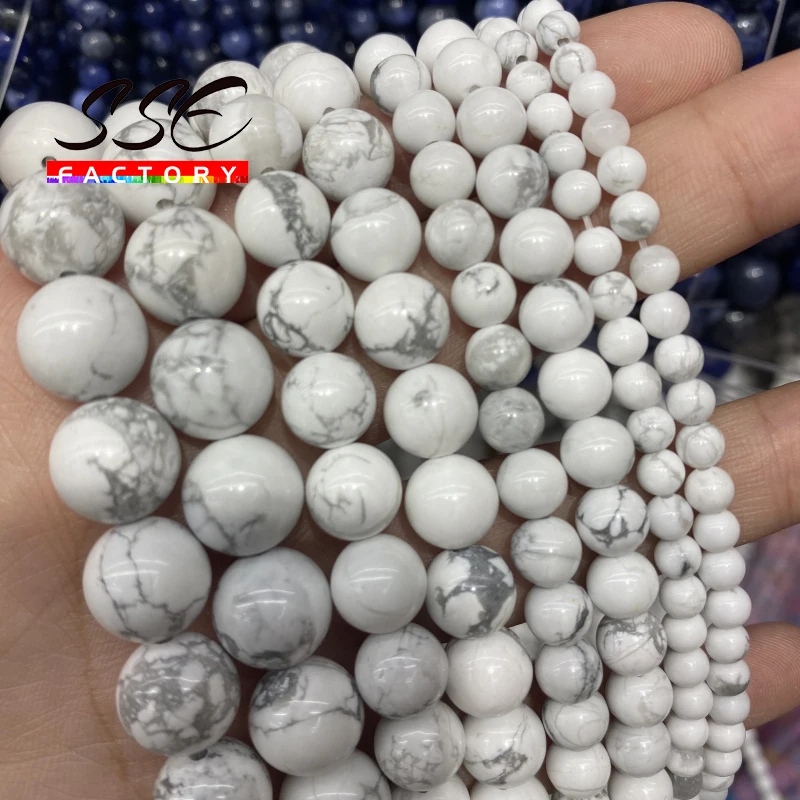 

Natural White Howlite Turquoises Stone Beads Round Loose Beads For Jewelry Making DIY Bracelet Accessories 15'' 4/6/8/10/12/14mm