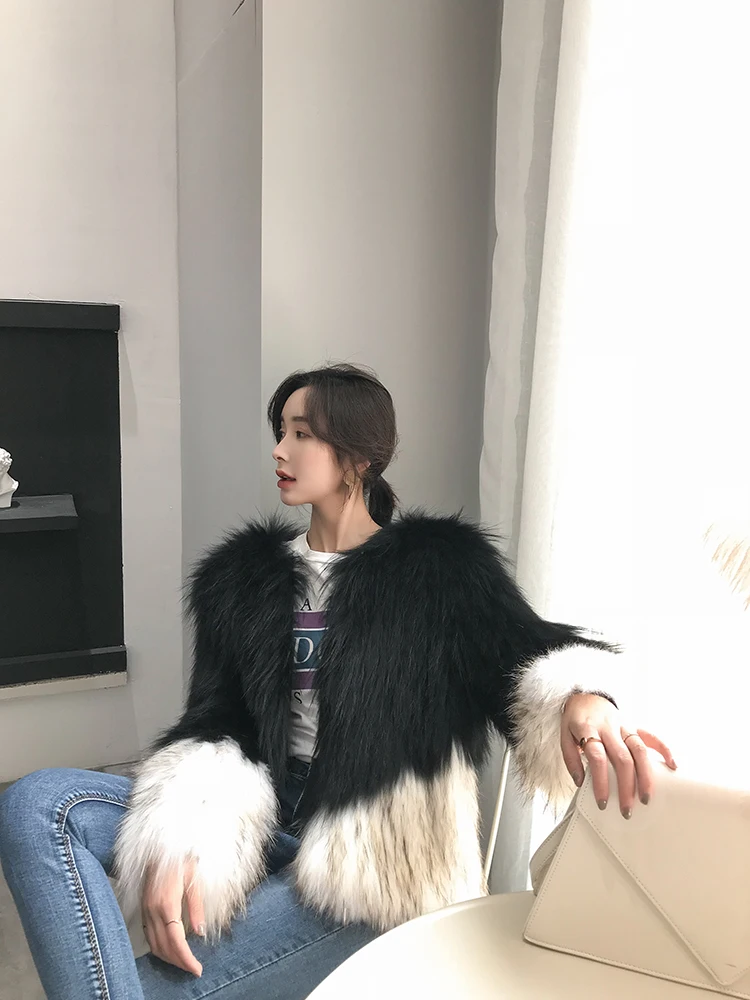 Raccoon Fur Woven Woman Parkas Winter Real Fur Coat Women's Contrast Color New Fox Fur Korean Thick Warm Jacket Fashion