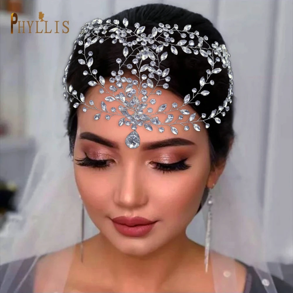 

A489 Crystal Wedding Hair Vine Bridal Headpiece Wedding Hair Accessories Forehead Headband Chain Hair Jewelry for Women Tiara
