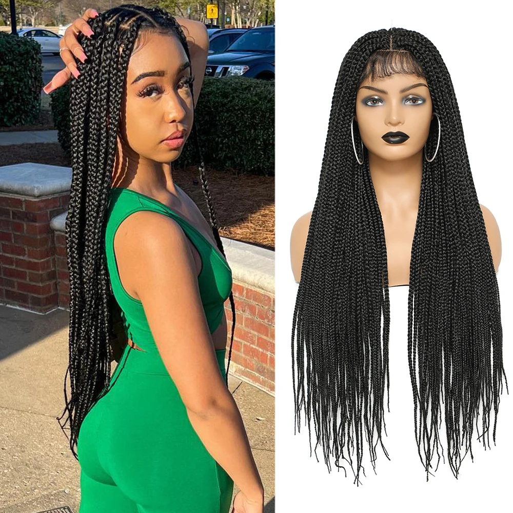 Long 30 inch Lace Front Knotless Box Braided Wigs With Baby Hair Super Long Full Synthetic Braids Wig For Black Women