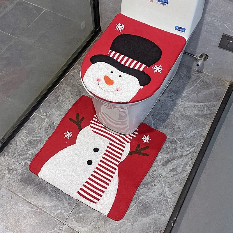 

Christmas Decorative Supplies Toilet Set Creative Bathroom Decoration Santa Claus Elk Snowman Two Piece Set Christmas Decor