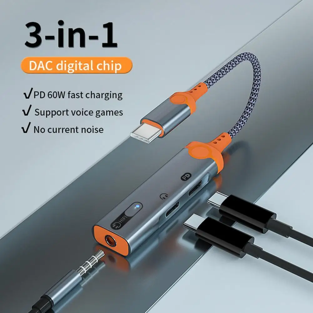 

Адаптер для наушников 3 в 1, USB Type-C на 3,5 мм/Dual USB C, PD60W, 32 бит/384 кГц, DAC, аудио, Aux, конвертер для наушников для iPad Pro, Sams, I3H7