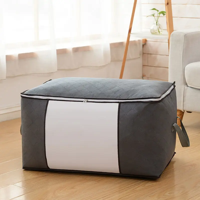 

Gray Color Clothes Quilt Storage Bag Non-Woven Fabric Blanket Sweater Finishing Bag Portable Travel Package Organizers 1 Piece