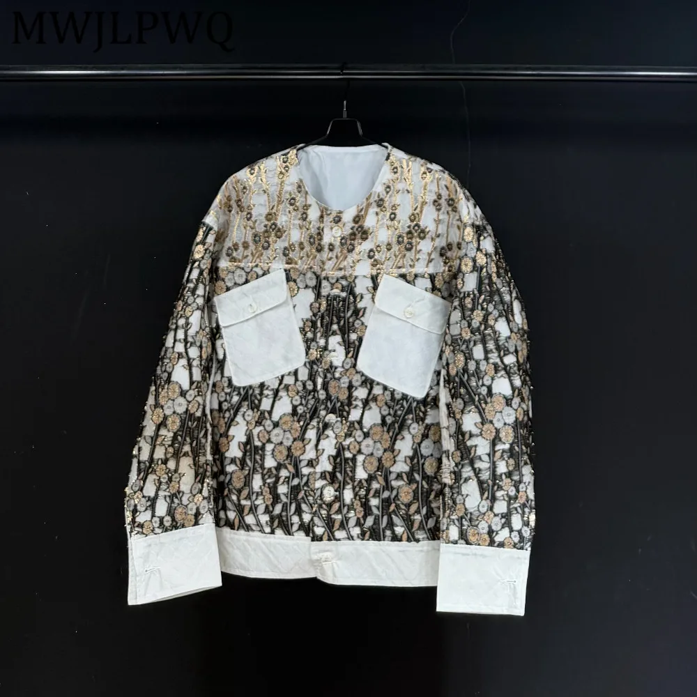 Фото Винтажная куртка MWJLPWQ с леопардовым принтом и пэчворком для мужчин, уличный стиль, оверсайз, байкерский стиль, длинный рукав, модель 15273 №1