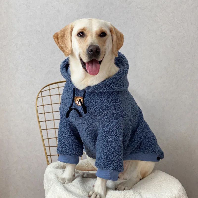 

Luxury Big Dog Clothes Winter Fleece Warm Thickened Hoodie Labrador Golden Retriever French Bulldog Dog Clothes for Medium Dogs