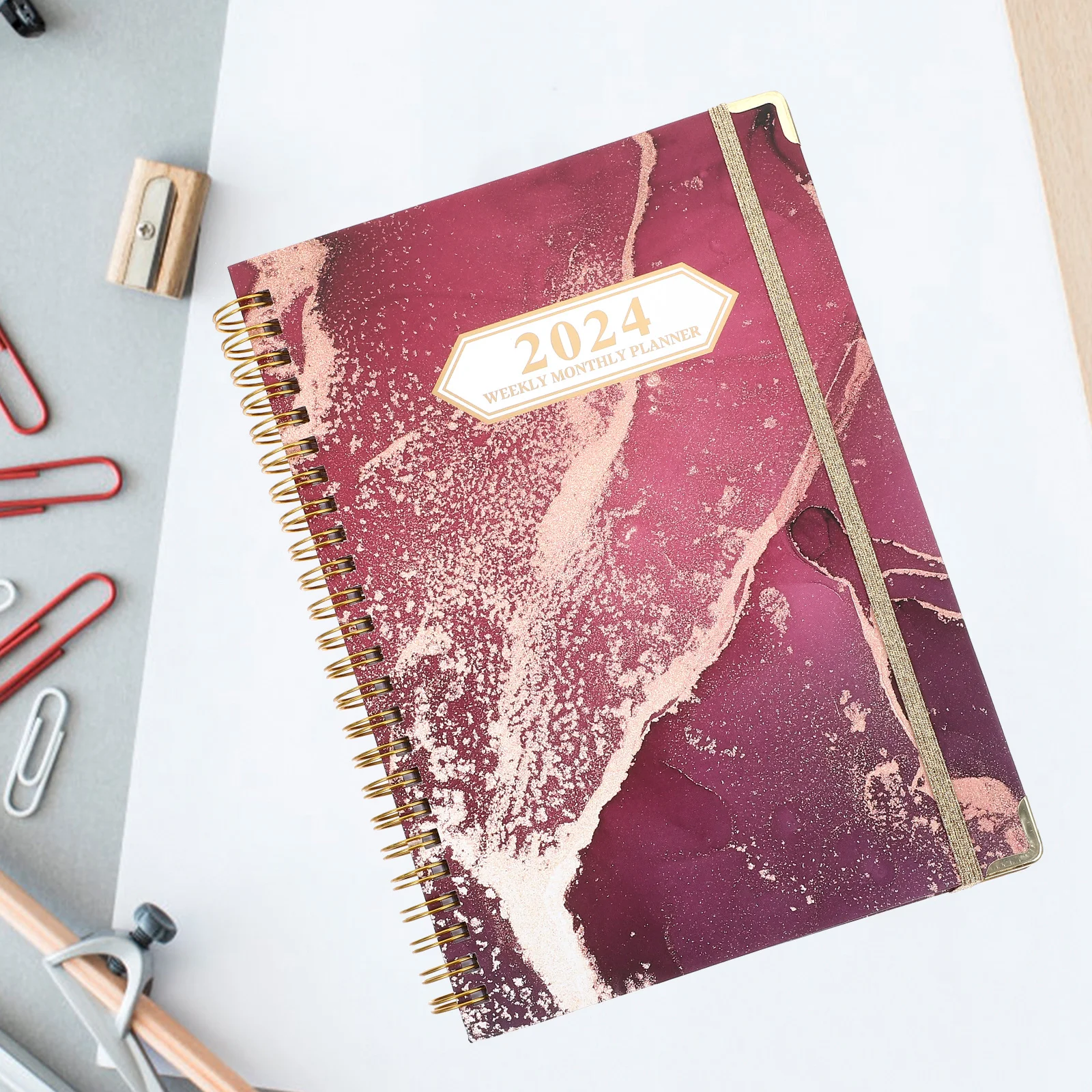 

2024 Planner Jan-Dec 2024 Weekly & Monthly Planner Calendar Tabs English Planner Notebook Twin-Wire Binding Spiral Planner