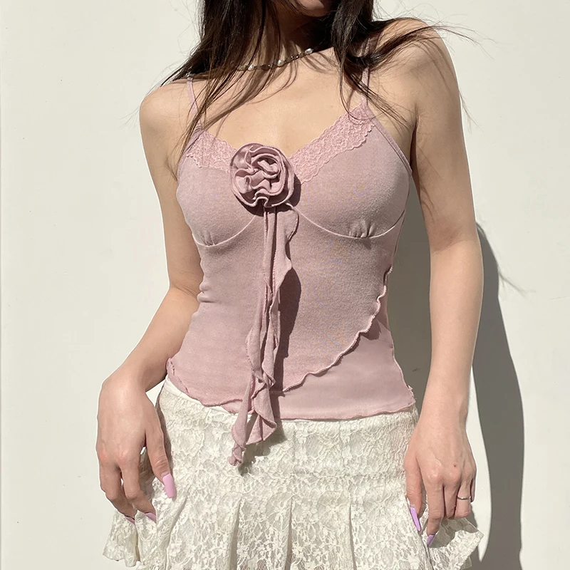 Женский топ без рукавов IAMHOTTY с цветочным кружевом и V-образным вырезом