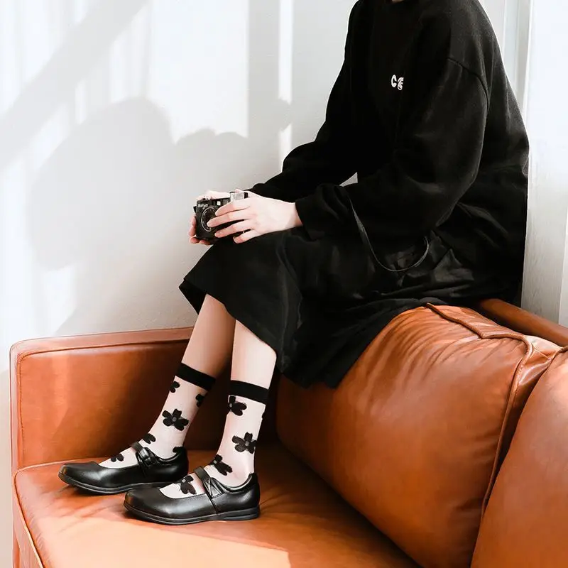 

Сексуальные кружевные женские носки, летние ультратонкие прозрачные сетчатые короткие носки в сетку Harajuku, Повседневные Дышащие черно-белы...