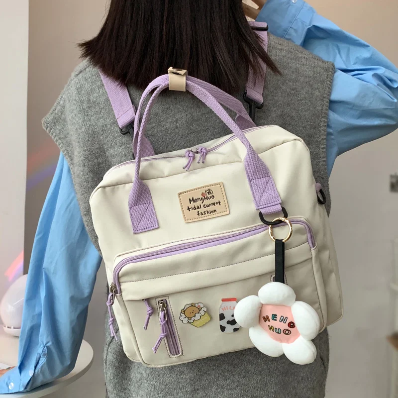 

Милый Многофункциональный рюкзак для девочек-подростков, портативная дорожная сумка с кольцевой пряжкой, женский маленький школьный портфель с значком, женские рюкзаки