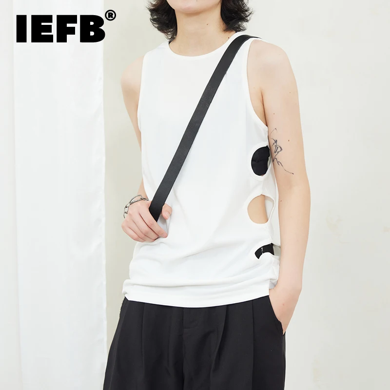 

IEFB Fashion Hollowed Out Vests Trend Men's Personality Clothing Summer Loose Solid Color Tank Top Sleeveless T-shirt 9C1089