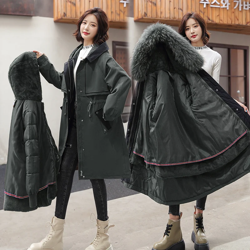 New Women Winter Jacket Long Coat Casual Parkas Removable Fur Lining Hooded Parka Cotton Thicken Warm Jacket Mujer Coats 4XL