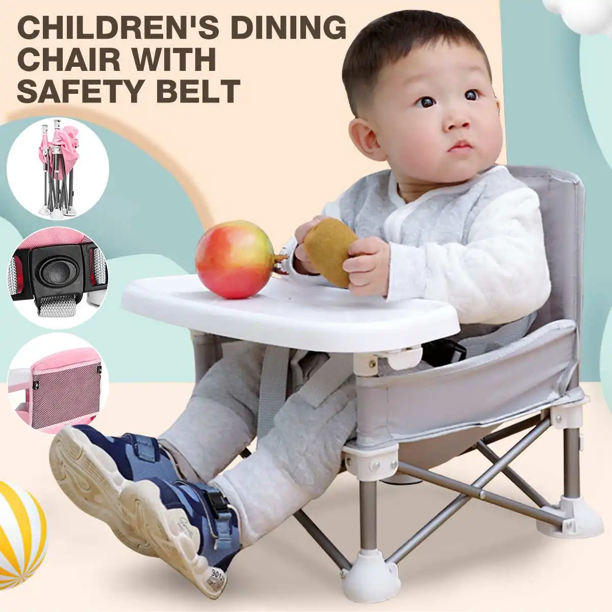 

Outdoor Portable Baby Booster Seat Baby Dining Chair Waterproof Travel Foldable Child Belt Booster Feeding Chair Kids Beach Seat