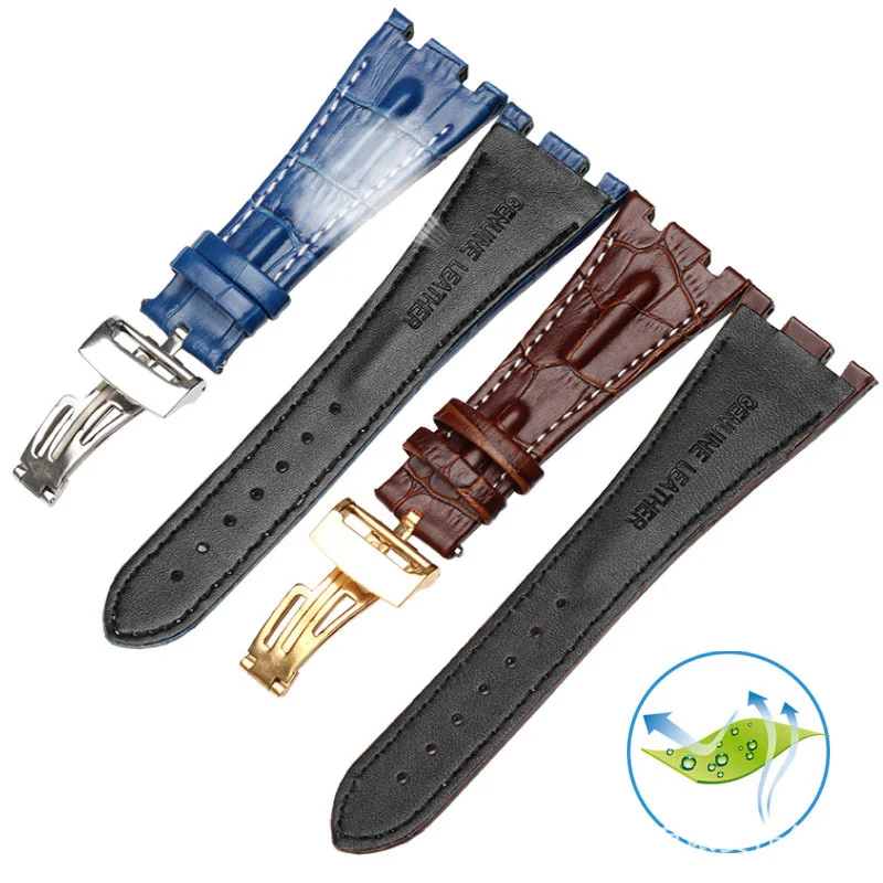 High quality Genuine Leather Folding Buckle 28mm watchband for AP 15703 26470SO Royal Oak offshore men's sports watch strap
