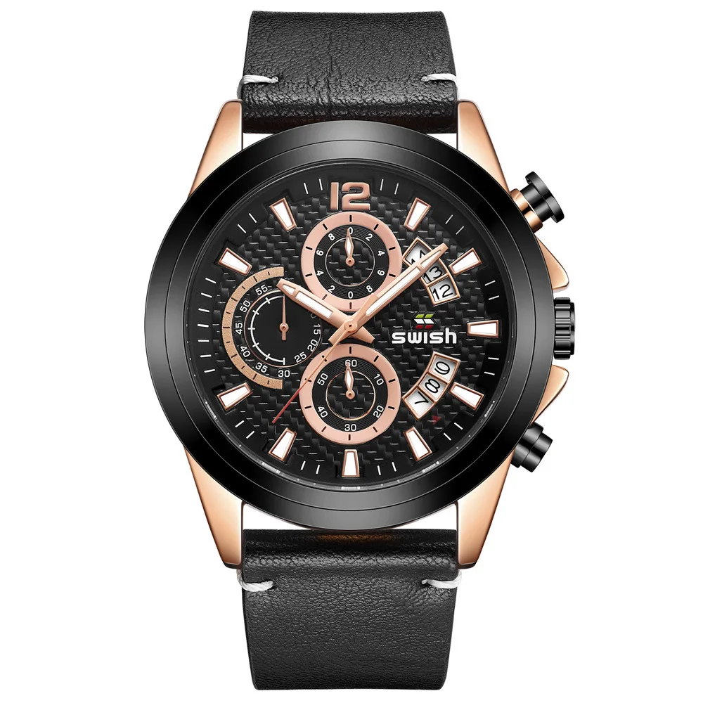 New is a hot three eyes six needles sports outdoor leisure belt table men's watch a piece of hair