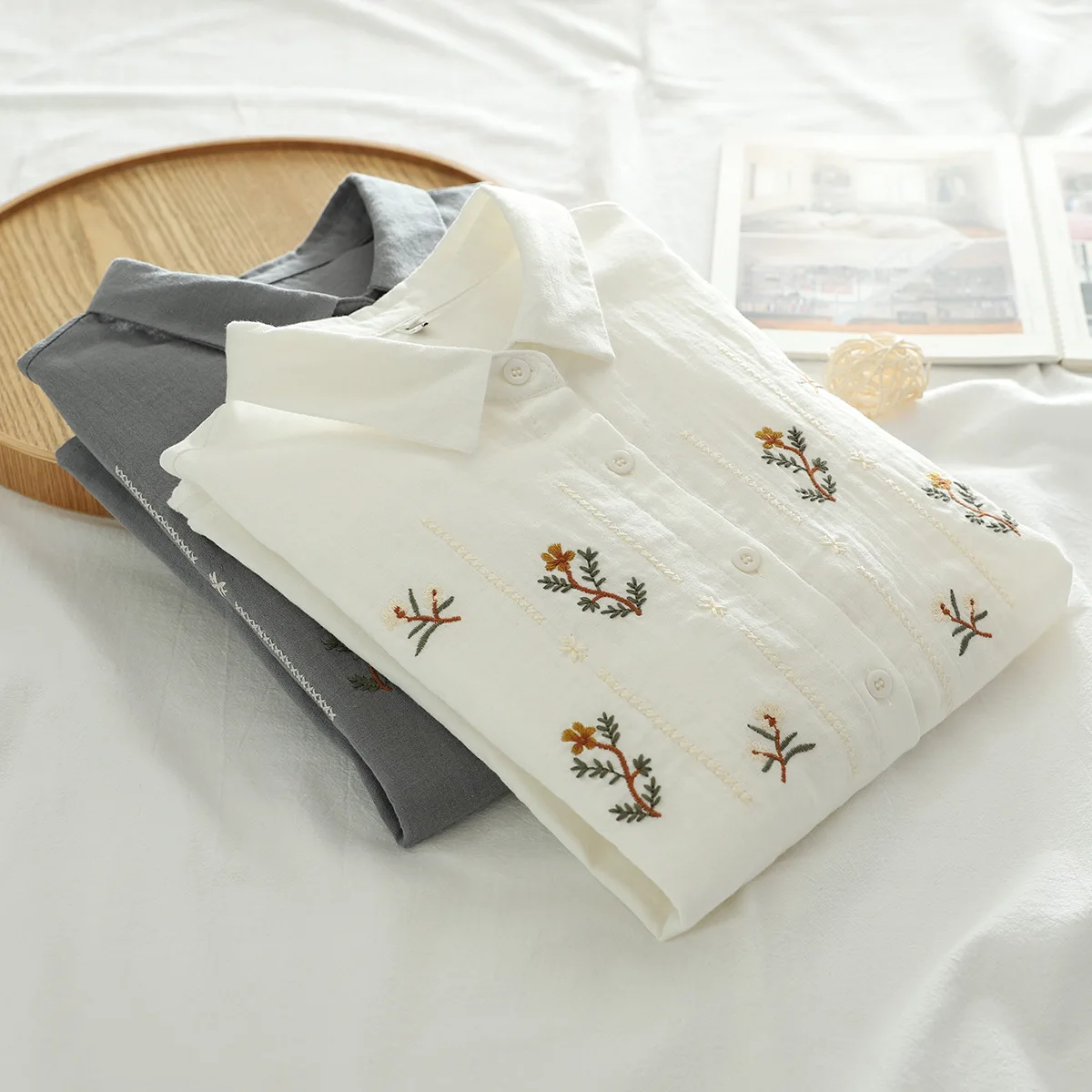 Осенняя одежда 2024 женские элегантные рубашки из хлопковой пряжи для женщин с