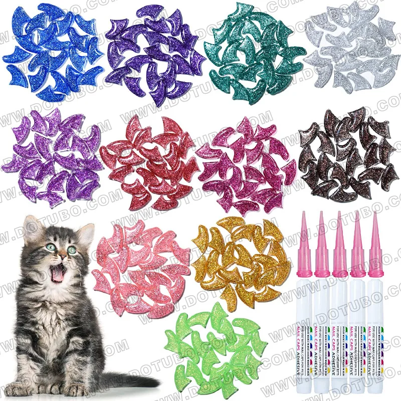 

Pet FASHION colorful Cat/Dog Nail Caps soft cat/dog Claw Soft Paws 20 PCS/lot with free Adhesive Glue Size XS S M LGift For pet