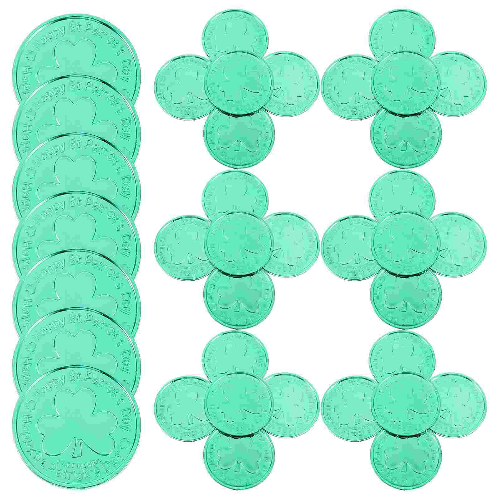 

100 Pcs St Patrick's Day Plastic Coin Toy Luck 3-leaf Table Scatter Decor Party Saint Coins Decorate Shamrock Decoration