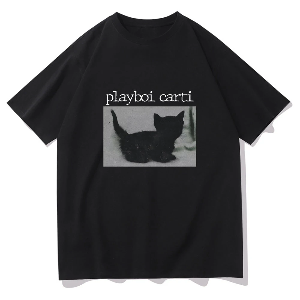 

Playboi Carti T-Shirts Rap Black Cat Print Streetwear Men Women Fashion Oversized T Shirt Pure Cotton Hip Hop Tees Tops Clothing