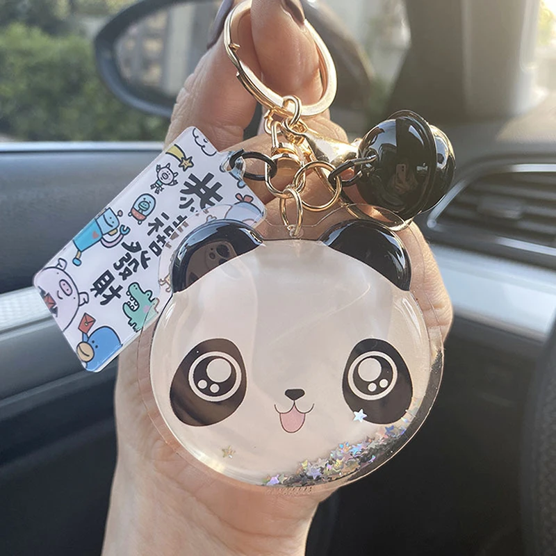 

1pcs Lovely panda quicksand oil bag Keychain Cartoon Key Chain Decor Gift For Women Bag Car Key Ring Pendant