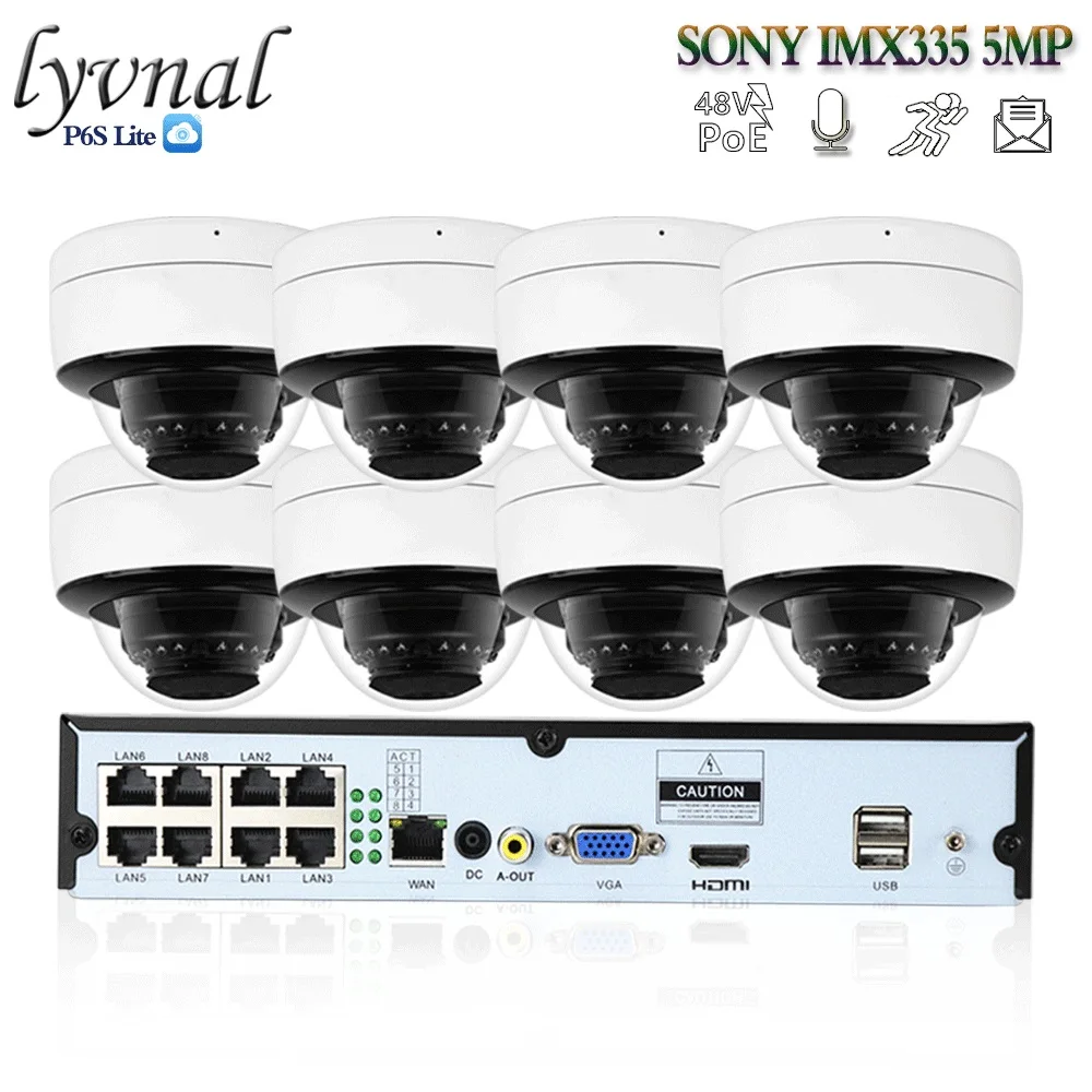 

LYVNAL h.265 Security 5mp ip camera poe 48v audio outdoor 8CH poe dome plug and play cctv system 8ch Surveillance poe NVR kit