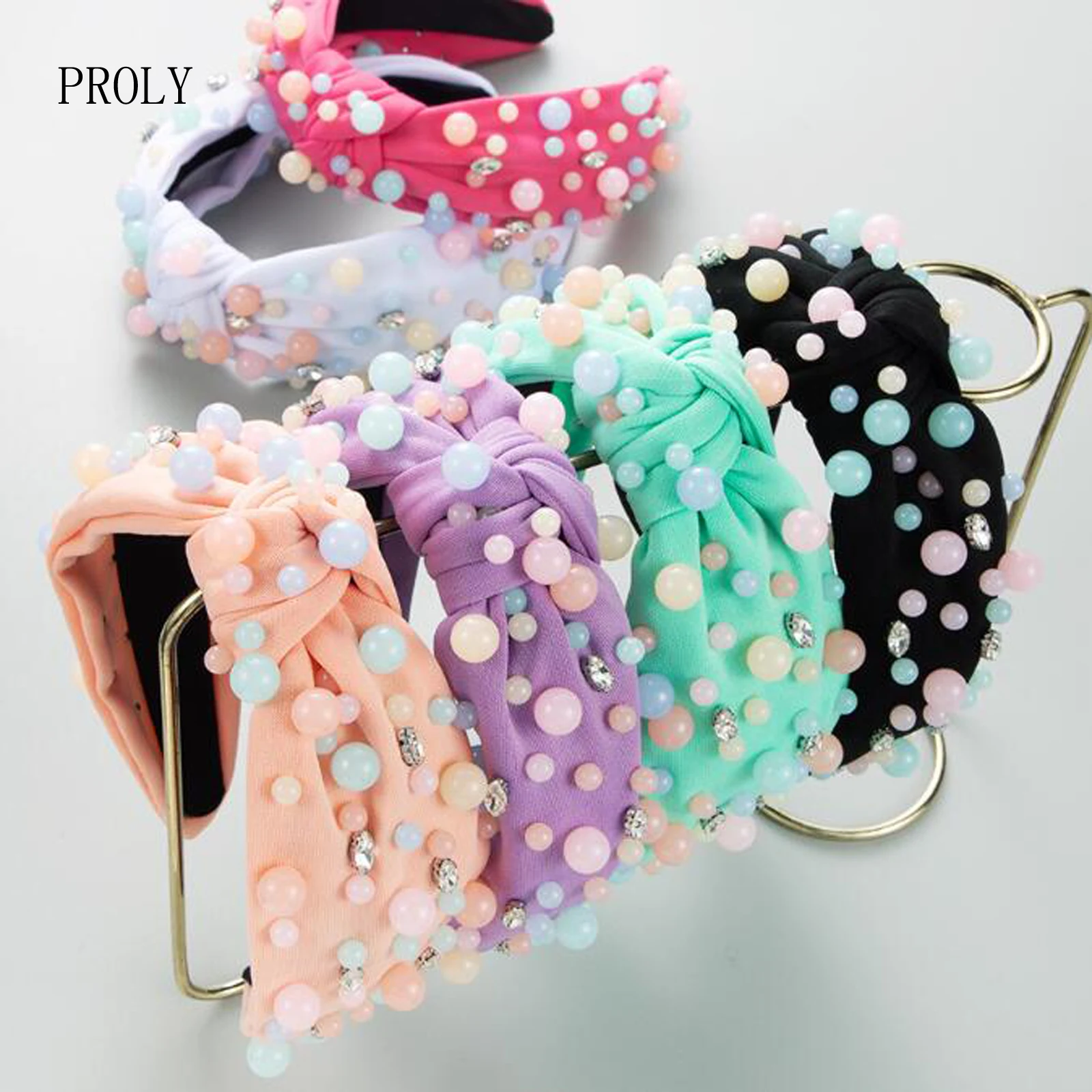 

PROLY New Fashion Headband For Women Center Knot Colorful Pearls Hairband Top Quality Turban Girls Hair Accessories Wholesale