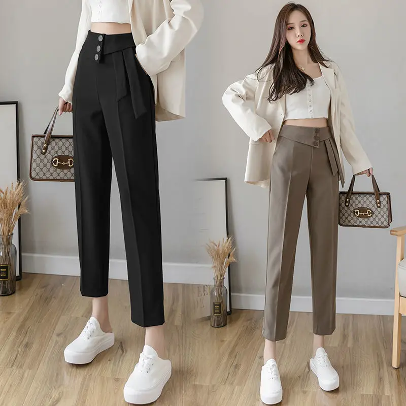 

2022 Spring Summer Women's Wide Leg Pants Loose High Waist Casual Trousers Woman Korean Style Solid Office Straight Pants Q16