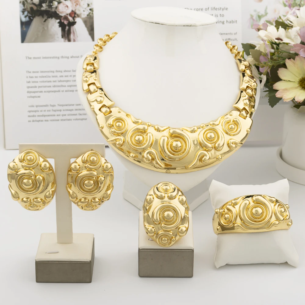 

Gold Plated Jewelry New Style Jewellery Set For Women Fashion Necklace Dubai Earring African Women Wedding Party Accessories