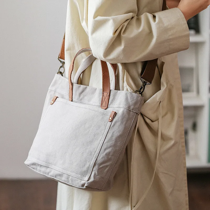 

Fashion canvas genuine leather women's handbag simple vintage luxury weekend outdoor female shopping shoulder crossbody bags