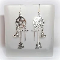wiccan charm earrings wicca pagan witch earrings wiccan tools besom sword fashion womens earrings