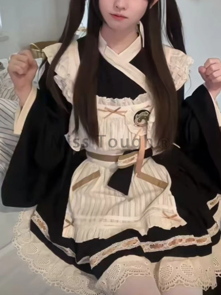 Зимний японский сладкий комплект кружевных платьев JK женский милый лоскутный