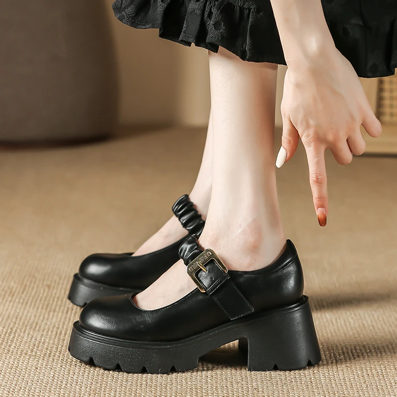 Japanese School Platform Lolita Shoes Vintage Mary Jane Shoes Women Cute Round Toe Thick Bottom Pumps Buckle Strap Leather Shoe