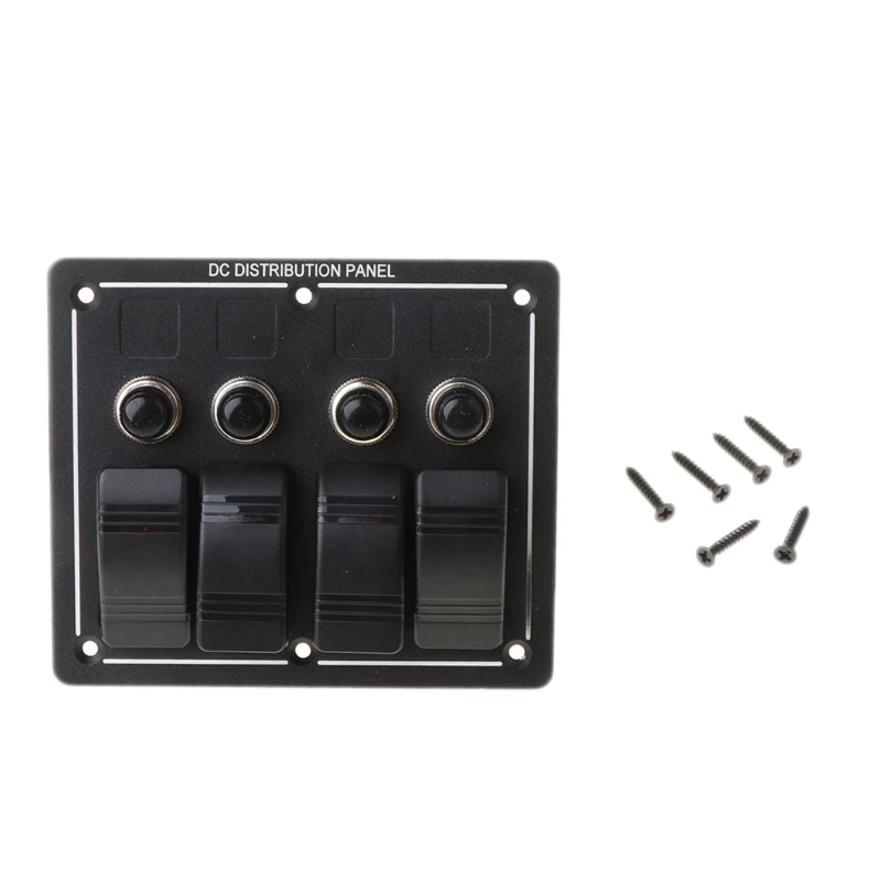 

4 Gang Red LED Waterproof Rocker Panel Switch w/Lens For Marine Boat 12-24V Y9RC