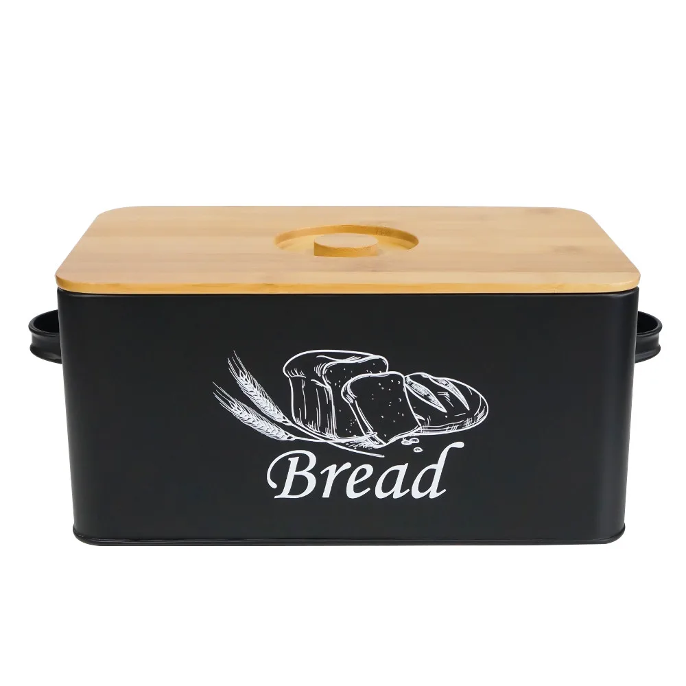 Large Capacity Metal Bread Bin Box Kitchen Food Storage Containers Outdoor Picnic Snack Storage Box with Handle and Bamboo Lid