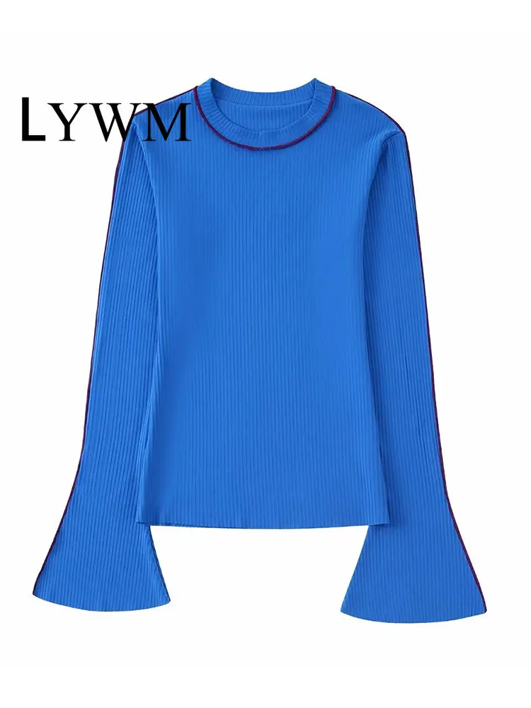 

LYWM Women Fashion Soild Knitted Pullover Sweater Vintage O-Neck Long Sleeves Female Chic Lady Tops