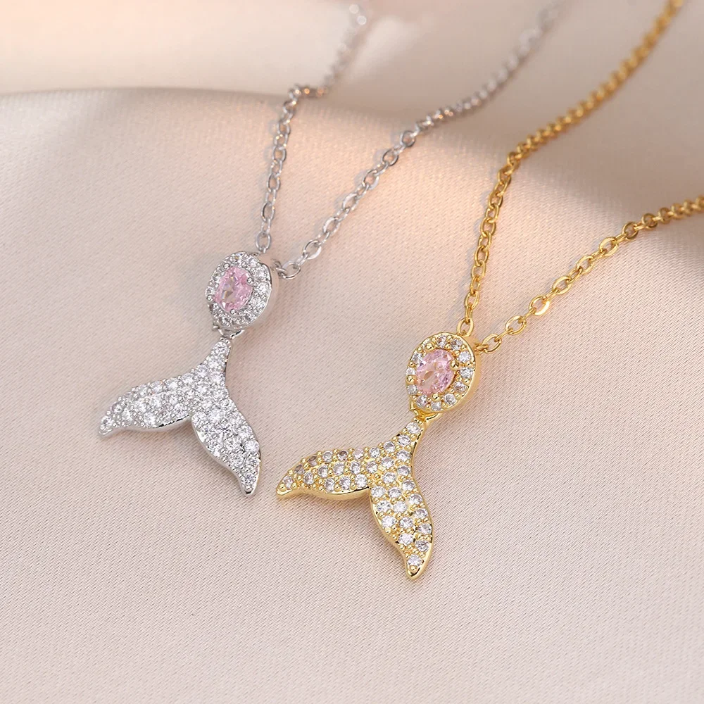 Цепочка женская из нержавеющей стали с кулоном в виде хвоста русалки