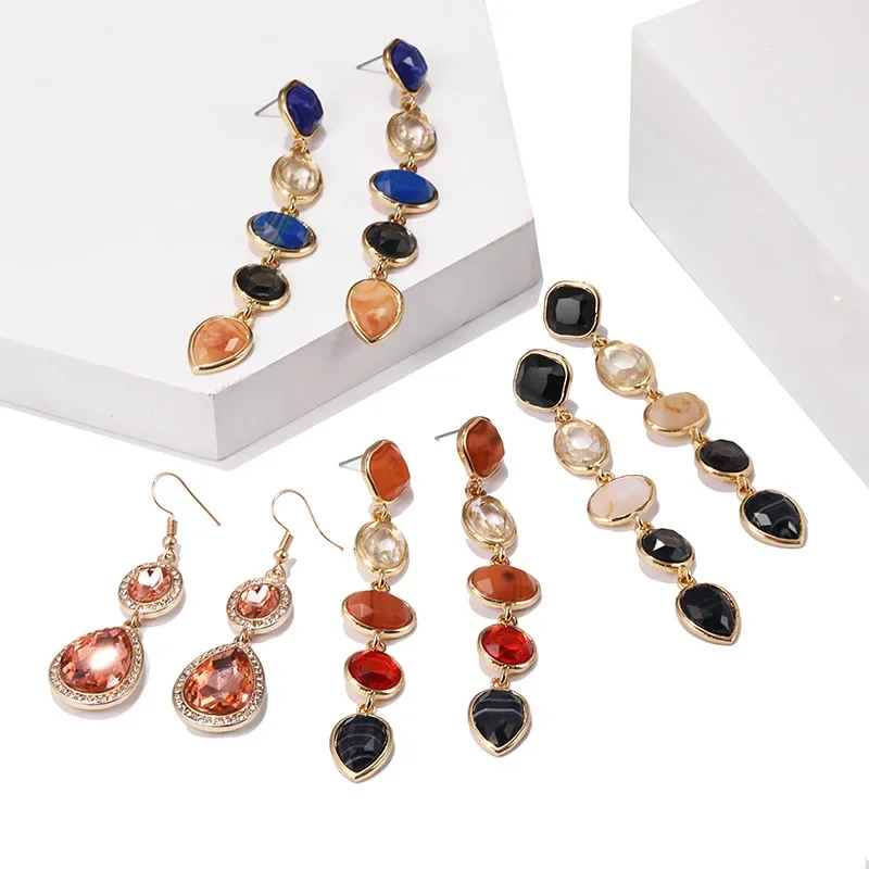 Модные геометрические акриловые серьги из сплава с бриллиантами напрямую от