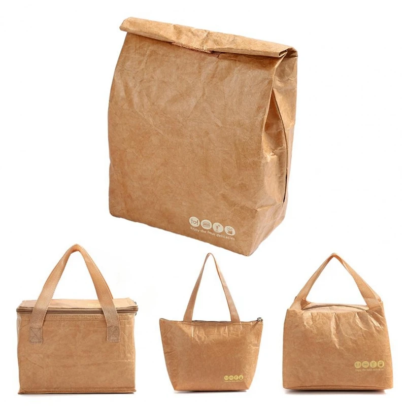 

Kraft Paper Collapsible Cold Retention Food Cooler Bag Bento Bag Picnic Hiking Thermal Insulated Bag Lunch Bag