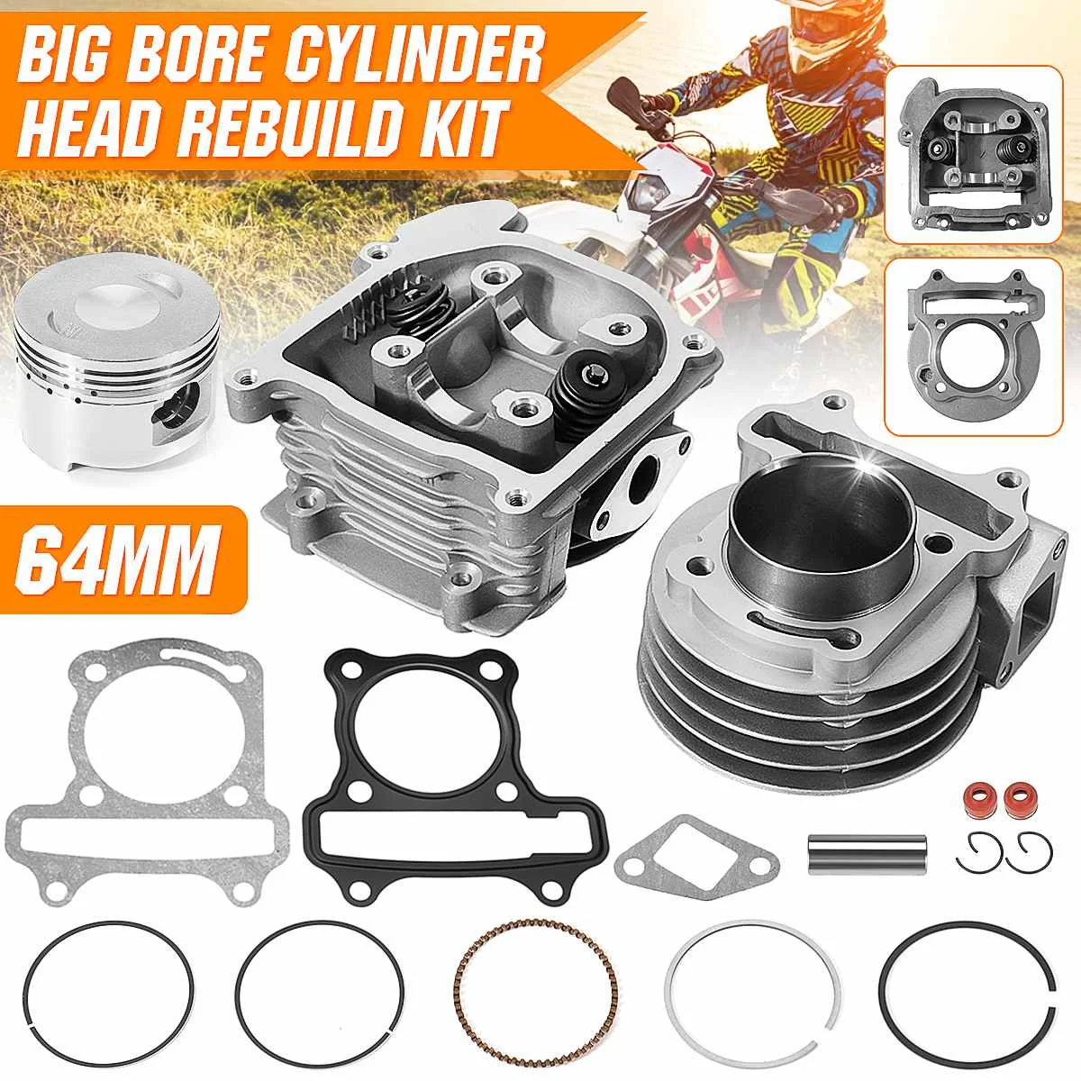 

Комплект головки цилиндра с большим отверстием, 64 мм, 100 куб. См, комплект для ремонта и клапана для 4-тактных скутеров 50 куб. См, 60 куб. См