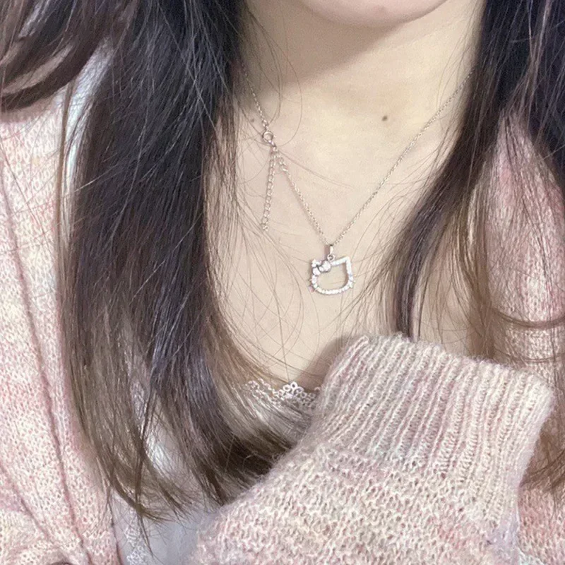 Kawaii Sanrio Hello Kitty сверкающее бриллиантовое ожерелье Девушка мультфильм Милая