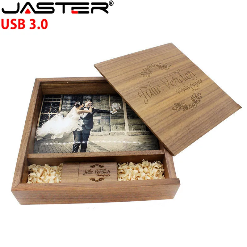 

JASTER Free LOGO Wooden 3.0 USB Flash Drive 8G 16G 32G 64G Wedding Gift Pen Drives Box For 6*4 Memory Stick Photography U Disk