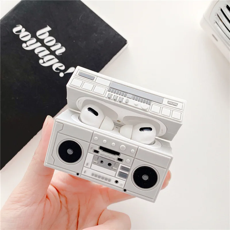 

Earphone Case for AirPods 1 2 3 Pro 3D Cute Vintage Tape Recorder Player Charging Soft Silicon Cover Wireless
