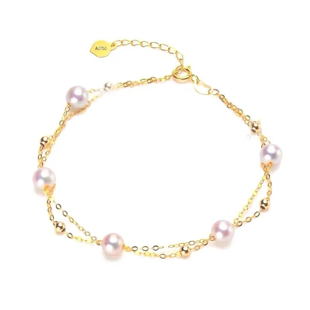 

Natural Sea Pearl Bracelet 18K Solid Yellow Real Gold Jewelry (AU750) Women Single Grain Pearl Bracelet Chain Beads Fashion Lady