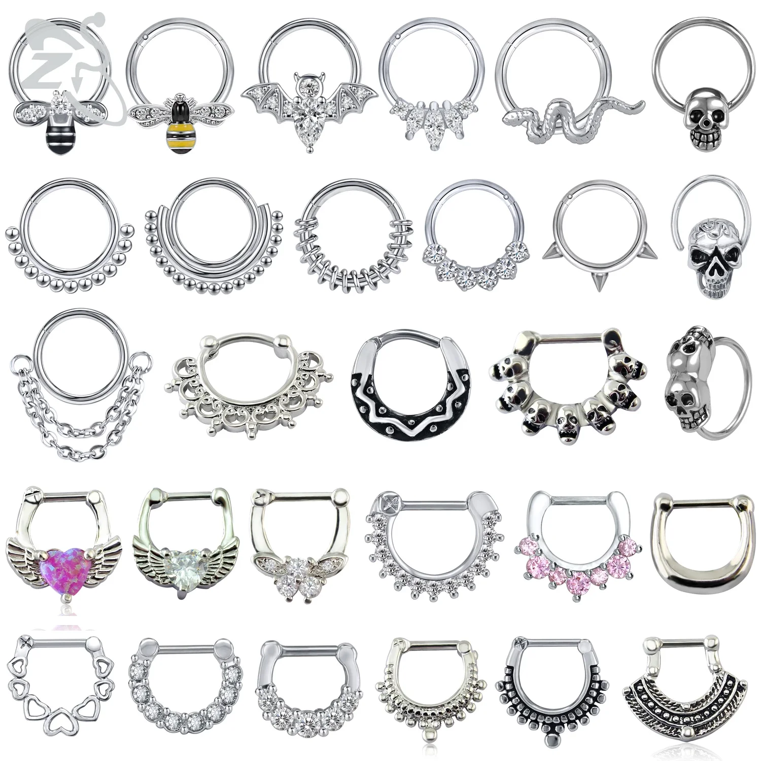 Кольцо для пирсинга ZS 1 шт. с фианитами |