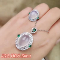 high quality 925 silver inlaid ice white chalcedony water drop pendant white agate jade ring necklace two piece jewelry set