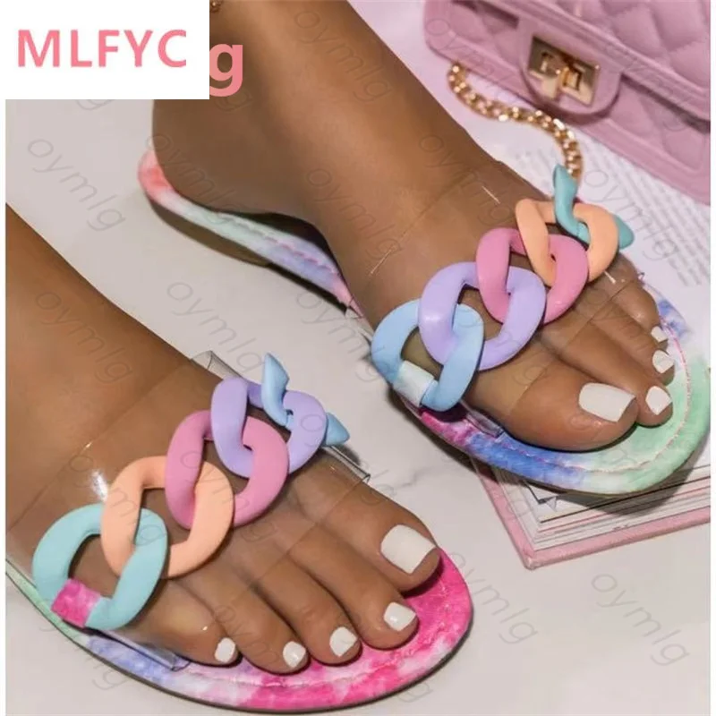 

Summer Sandals Women Flip Flops Rhinestone Flat Sandals Ladies Slippers Shoes Female Round Toe Bling Luxury Sandalias Mujer 43