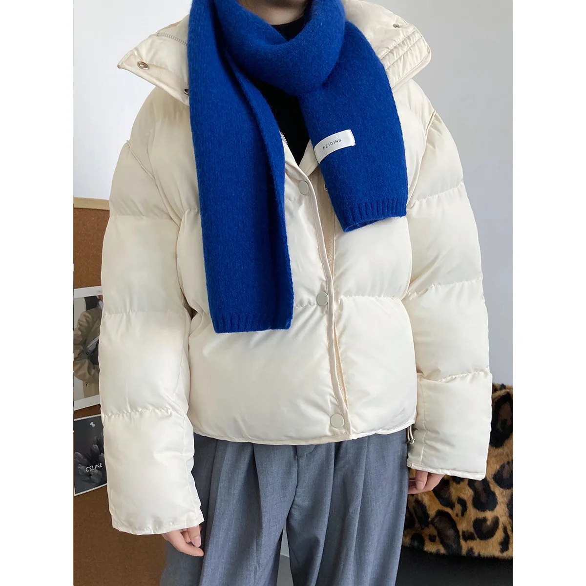 Women's Winter Bread Coat New Fashion Stand-up Collar Fluffy Cotton Coat Loose and Warm Short Cotton Coat Female Korean Version