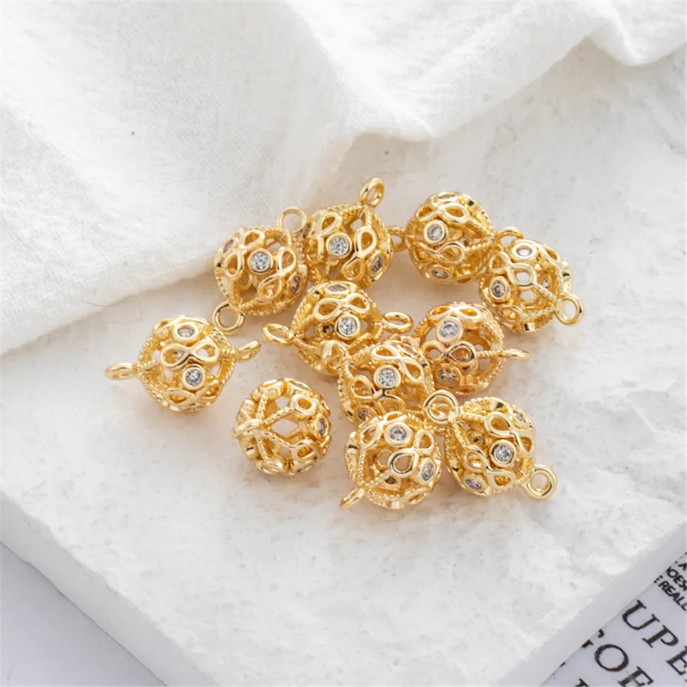 

14k copper covered gold with zirconia hollow double hanging Chinese knot lantern ball handmade diy pendant earrings pendant