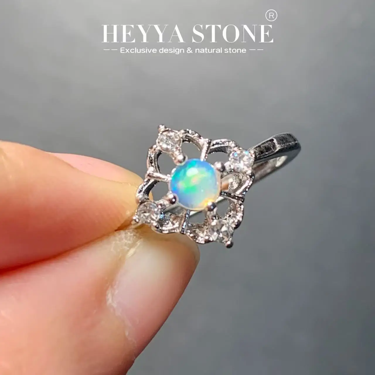 Кольцо HEYYA STONE с натуральным опалом для женщин посеребренное 925 простое ювелирное