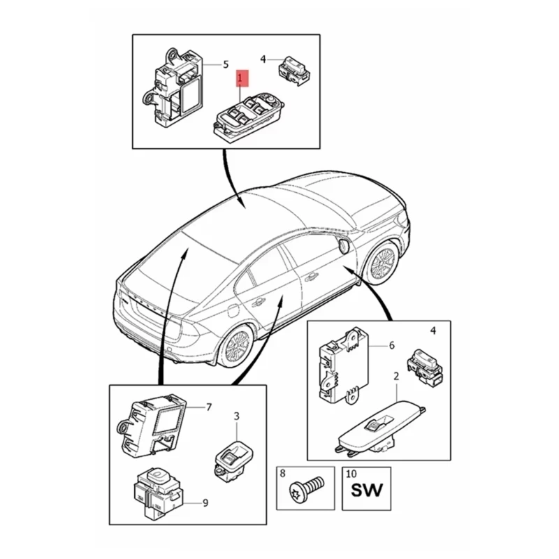 Переключатель стеклоподъемника для S80 S60L C70 V60 C30 31334345 31453232 31376495 управления
