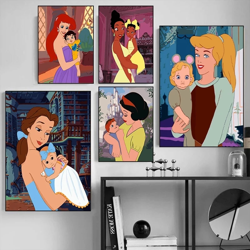 

Disney Parent-child Princess Canvas Painting Beauty Cartoon Posters and Print Wall Art Home Decor Picture Living Room Decoration